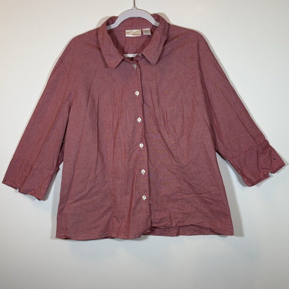 Elisabeth by Liz‎ Claiborne Women's Red Checked  3/4 Sleeve Blouse Size 20
